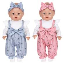 16-18英寸儿童娃娃连体衣，甜美粉色背带裤，白色喇叭袖，蝴蝶结发带+袜子，适合3岁以上女孩，游戏时间，换装玩具，节日/生日礼物（不含娃娃） - 彩色 - 查看 2