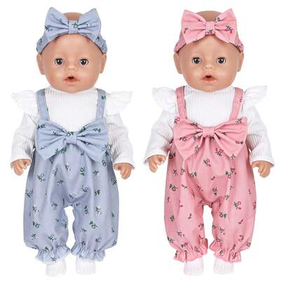 16-18 Inch Children's Doll Jumpsuit, Sweet Pink Overalls With White Flared Sleeves, Bow Headband + Socks, Suitable For Girls 3+ Years Old, Playtime, Dress Up Toy, Holiday/Birthday Gift (Doll Not Included)
