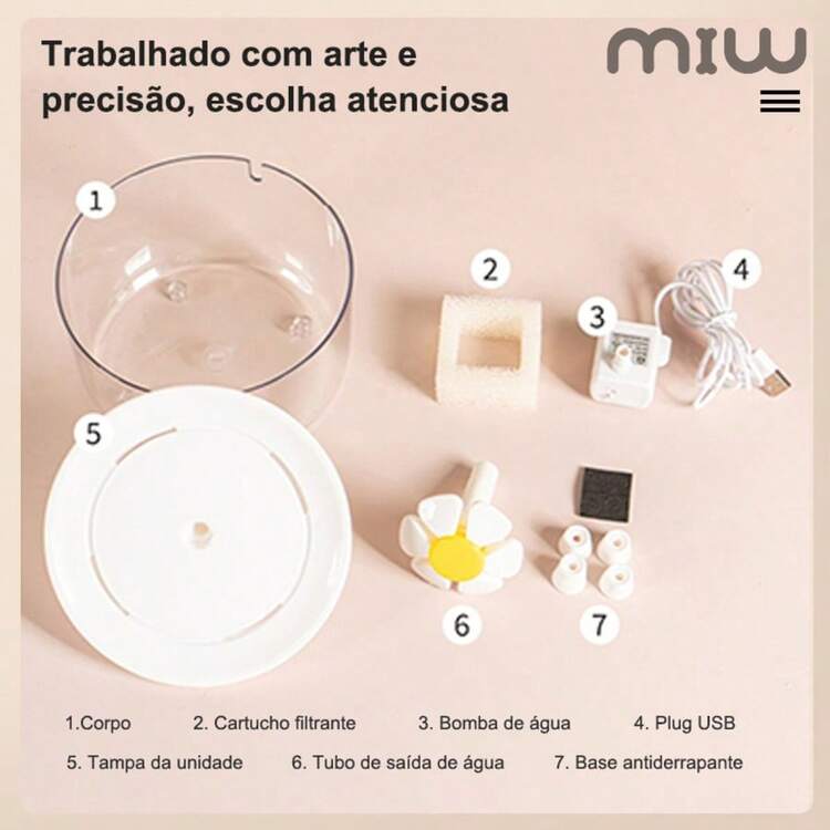 1 Piece Cute Floral Cat Water Fountain - Flower Model With Circulating Water, Water Pump, Random Color - 1,5 lít - Xem 4