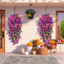 8/6/4pcs Artificial Green Eucalyptus Vine Garland, UV Resistant Decor For Wedding, Home, Porch, Balcony, Yard, Indoor, Office, Garden, Suitable For Autumn, Thanksgiving, Wedding Arch, Wall, Bedroom, Made Of Fake Flowers And Eucalyptus Leaves - Red Lotus and Purple - View 4