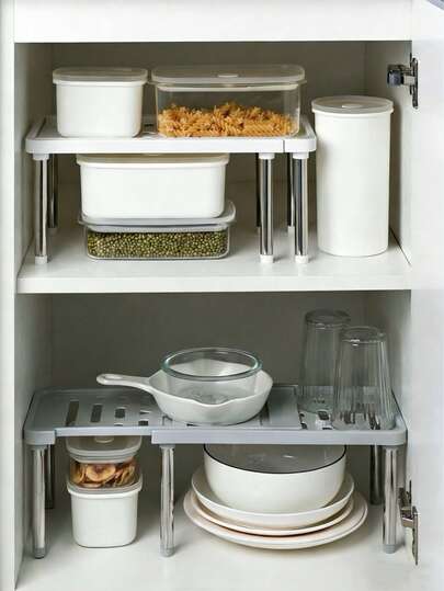 Expandable Cabinet Organizer Rack, Kitchen Cupboard Storage Rack, Independent Spice Rack, Bathroom Vanity Storage Rack (White)