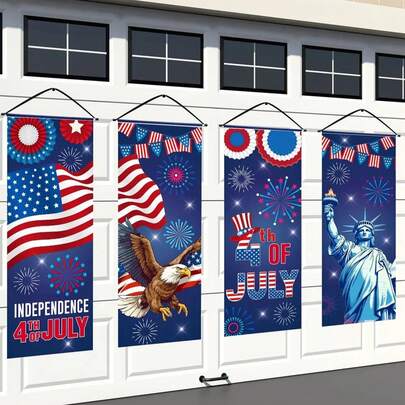 4pcs Large American Independence Day Banner, American Independence Day Backdrop, July 4th US Independence Day Decorations, Suitable For Holiday Decor, Independence Day Decor, 4th Of July Party Decorations And Patriotic Themed Decorations