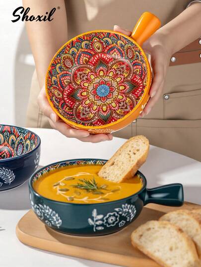 1 chiếc nồi súp gốm sứ kiểu Bohemia, khay thiết kế ren độc đáo, bát súp kiểu Bohemia, bát gốm có tay cầm, có 3 màu để lựa chọn, thích hợp cho nhà bếp, phòng ăn, dùng để đựng mì ramen, súp, đồ dùng học tập.
