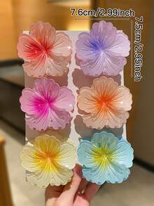 6/3pcs Ombre Flower Hair Claw Clips, Boho Style, Large Size, Women Hair Accessories, Suitable For Casual Daily Wear, Summer Travel, Hawaii, Beach Vacation - Multicolor - View 5