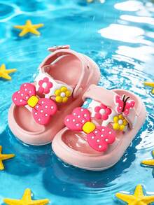 HAHABOBO Girls Cute Butterfly Bow Flower EVA Slides, Lightweight Open Toe Summer Sandals For Kids, Slip-On Casual Beach Shoes - Pink - View 5