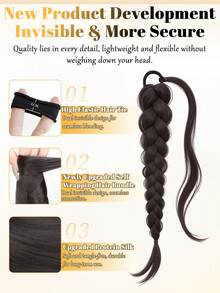 Synthetic Braided Wig, Elastic Hairband Ponytail, Slouchy Hairstyle Long Braid Fake Ponytail - Multicolor - View 4