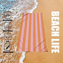 1pc Classic Striped Ultra-Soft Microfiber Beach Towel - Super Absorbent, Quick Dry, Large Bath Towel For Summer Beach, Pool And Home Use, Rectangular Beach Blanket - Style8 - View 4