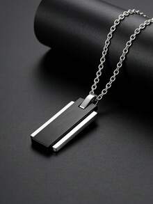 1 chiếc dây chuyền mặt dây hình thanh dọc hình học mạ bạc dành cho nam, dây chuyền thép không gỉ tối giản, thích hợp đeo hàng ngày. - Bạc - Xem 3