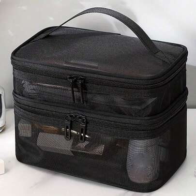 1 túi đựng mỹ phẩm hai lớp, túi đựng đồ vệ sinh cá nhân dung tích lớn, túi xách du lịch di động, túi đựng đồ trang điểm có ngăn riêng biệt cho đồ khô và ướt, thích hợp đựng đồ vệ sinh cá nhân, cọ trang điểm, băng vệ sinh, son môi, bút kẻ mắt, gương, đồ dùng điện tử, quà tặng Giáng sinh/Ngày lễ tình nhân cho mẹ, bạn bè, giáo viên.