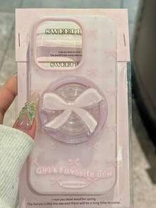 蝴蝶结图案夏季少女粉色蝴蝶磁吸手机壳 + 磁吸支架，兼容 17 Pro Max，手机壳，手机配件，手机保护套，适用于 17、16、15、14、13、12、11 Pro Max Plus - 粉紅色蝴蝶結 - 查看 2