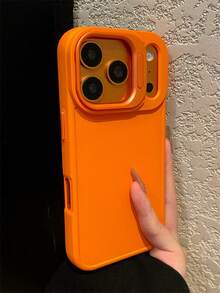 Ốp lưng điện thoại cao cấp 2 trong 1 chống sốc, có khung giữ ống kính, tương thích với iPhone 17 Pro Max, 17Pro, 16 Pro Max, 15, 14, 16 Plus, 13 Pro Max, bảo vệ camera, giá đỡ, bao phủ toàn diện, chống rơi vỡ, bề mặt mờ. - trái cam - Xem 3