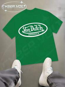 Dutch Manfinity Y2K Style Print (180G Pure Cotton T-Shirt) Cotton T-Shirt - Soft And Breathable, Green Print 100% Pure Cotton Fabric - Comfortable And Vibrant Summer Streetwear Short-Sleeved T-Shirt, Cool Motorcycle Design, Vintage Summer Everyday Wear T-Shirt 4Th Of July Graphic Tees - màu xanh lá - Xem 5