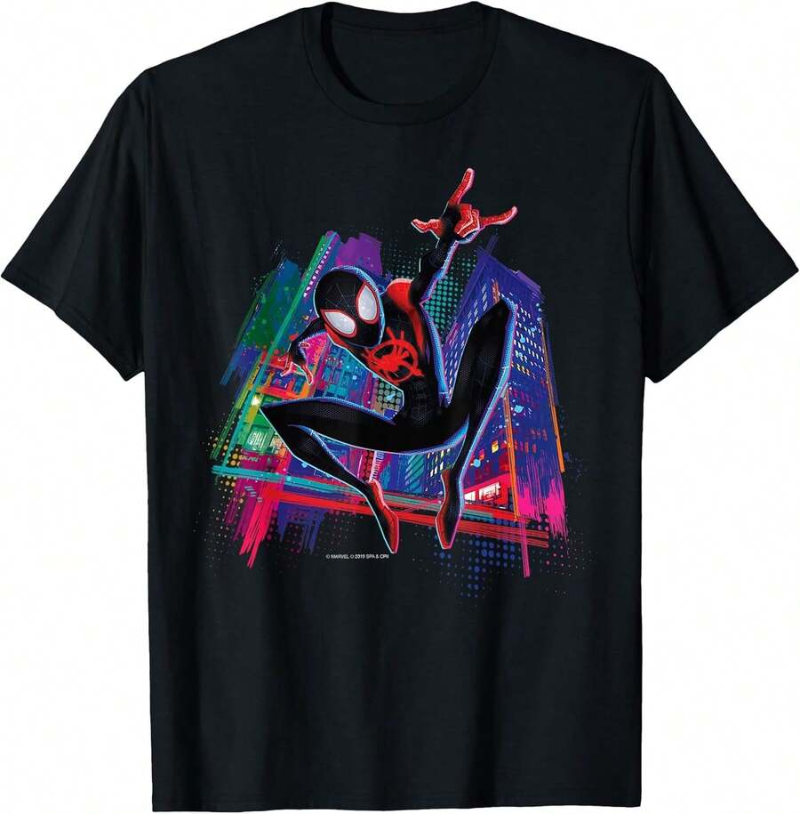 Black Regular Fit T-Shirt Adults Kids Short Sleeve Cotton Shirt, Mens Summer Outfits, Mens T Shirt, Men's Summer Clothes, Summer Clothes, Summer Outfits Women, Summer Tops, Girls Holiday Clothes, Summer Clothes Teen, Teen Girls Clothes Summer, Baby Tee Women, Matching Mum And Daughter Outfit, Y2k Style, Streetwear, Miles Morales Graffiti City T-Shirt Small Premium Soft Touch Material, Classic Crew Neck Short Sleeve, Inspired Design, Perfect For Casual Wear, Gifts, Birthdays And Daily Comfort Fathers Day Gift, Gifts Specially Prepared For Fans, Gift For Kids, Friends And Family. - Black - View 1