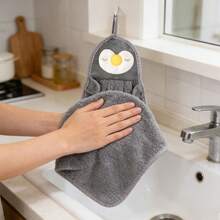 1 Stück Korallenfleece Pinguin & Ente Dreifarbig Badezimmer Handtuch zum Aufhängen, Cartoon Handtuch, hochsaugfähiges, schnell trocknendes Küchen-Handtuch zum Aufhängen - Verschiedenfarbig - Übersicht 16