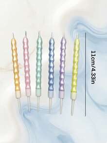 6 piezas/1 caja Velas decorativas para pasteles de cumpleaños con patrón de columna romana de color perla, forma de rombo y curva - color - Ver 11