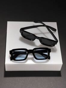 2副男士方形时尚眼镜，轻巧聚碳酸酯镜框，柔软有色镜片，休闲风格，适合通勤和驾驶，附带眼镜盒 - 彩色 - 查看 6