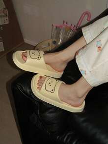 XIXITIAO Cute Bear Pattern Couple Slippers, Comfortable & Versatile, Soft Lightweight Home Slides - Light Yellow - View 9