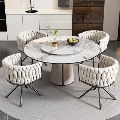 Velvet Dining Chairs, Set Of Two, Single Lightweight Luxury Swivel Chair For Living Room/Bedroom, Casual Swivel Chair With Four Metal Support Legs, Beige [Shipping Ref: Wf310494aab]