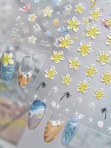 1 Tờ Hình Dán Móng Tay Hình Vỏ Sò Ánh Sáng, Hình Dán Móng Tay Trong Suốt, Tươi Mát và Thanh Lịch, Hình Vỏ Sò Biển, Sứa, Sao Biển và Hoa. Phụ Kiện Trang Trí Móng Tay Nghệ Thuật - Nhiều màu - Xem 2