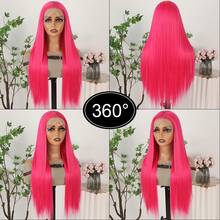 13X4 Gorgeous Neon Green Hair Synthetic Lace Front Wigs 28 Inch Pre Plucked Long Straight Hair Wigs Glueless Halloween Wigs Heat Resistant Fluorescent Green Straight Lace Front Wigs For Fashion Women For Daily Christmas Party Cosplay Use - 玫紅色 - 查看 8