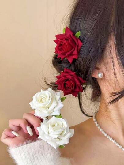 1pc Three-Dimensional Rose Hair Clip, Velvet Fabric Simulation, Flower Fabric Strap, Brooch, Broken Hair Clip, Retro Elegant Side Clip, Girl's Hair Accessory, Daily Photography, Dress Up, Hair Accessory