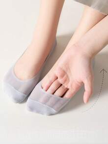 1/3/5双装春夏冰丝船袜，女士防滑，防后跟滑脱，隐形袜，薄款低帮袜，透气凉爽袜 - 彩色 - 查看 5
