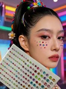 1片彩虹渐变水钻脸贴，多巴胺妆容水钻贴纸，音乐节派对眼部装饰水钻，创意DIY拍照氛围水钻脸贴，演唱会妆容，面部宝石 - 彩色 - 查看 1