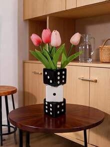 3-Color Dice Resin Vase - An Elegant Black And White Decorative Vase, Suitable For Home And Bar Environments, Great For Holding Grapes And Other Decor, A Unique Centerpiece For Dining Tables, Coffee Tables And Entryways, Also A Fashionable Kitchen Decor - Multiple Styles - View 3