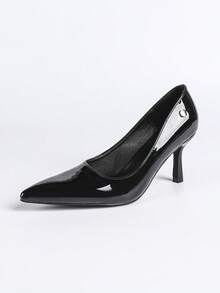 时尚办公室高跟鞋，尖头白色女士办公室细跟鞋 - 黑色 - 查看 7