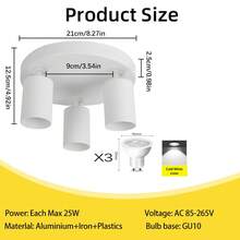 Luz empotrada de techo GU10, lámpara colgante rectangular/redonda, luz de techo LED para decoración del hogar, foco moderno de aluminio, negro/blanco, bombilla GU10 reemplazable, opcional con/sin bombilla, adecuado para sala de estar, comedor, dormitorio, cocina, pasillo, cafetería, sala de exposiciones, sala de lectura, bar, pasillo, hotel, tienda de ropa, sala de exposición, tamaño y forma personalizables - Base GU10 (montable en techo o pared) - Ver 29