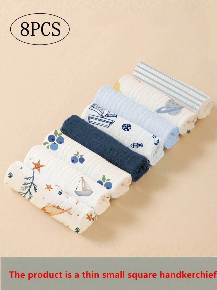 8pcs Lightweight Breathable Single-Layer Baby Bibs, Feeding Wipes, Multi-Purpose Cloths, Suitable For All Seasons - Multicolor - View 1
