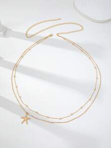 1 件夏季多层沙滩腰链，带海星吊坠，波西米亚风沙滩肚链，女士波西米亚度假饰品 - 金色 - 查看 2
