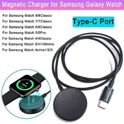 Wireless Magnetic Charger For Galaxy Watch 6/5/5 Pro/4/3/Active 1/2, Portable USB Type-C Data Cable Charging Dock