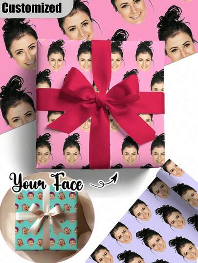 Giấy gói quà in ảnh khuôn mặt ngộ nghĩnh cá nhân hóa, giấy gói quà in hình khuôn mặt theo yêu cầu, nhiều màu sắc, giấy gói quà sinh nhật, kỷ niệm, cuộn giấy gói quà in ảnh của bạn.
