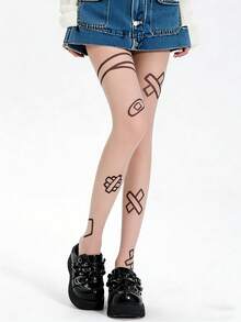 1 đôi quần tất mỏng màu da có họa tiết gợi cảm, độc đáo, thích hợp cho quán bar, tiệc tùng, rave và mặc hàng ngày. - Nhiều màu - Xem 4