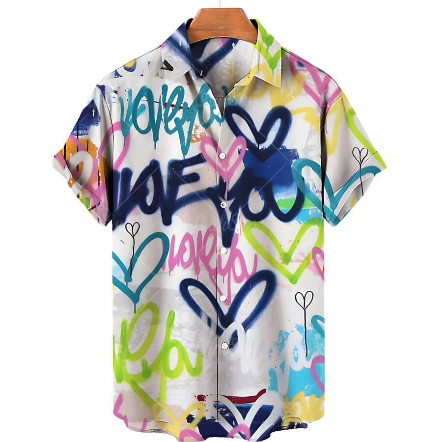 Abstract And Colorful Patterns Symbolize Creative Energy And Happy Emotions. 3D Printed Casual Short Sleeved Button Men's Shirt For Summer Fashion - A508D-AL24355 - 查看 1