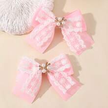 2pcs Girls' New Lace Hair Clips, Ponytail Clips, Birthday Party Decor Bangs Clips - Multicolor - View 7