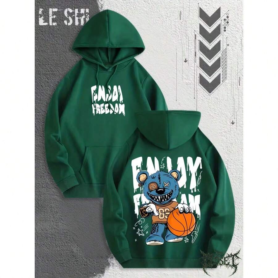 Gothic Art Bear Basketball Emo Dark Colorful Comfortable Sweatshirt For Everyday Wear Streetwear Urban Culture Street Fashion Street Graffiti Skater Unisex Sweatshirt 50% Cotton 50% Polyester Top Premium Streetwear New Release Immediate Shipping Various Colors!! - 墨綠色 - 查看 1
