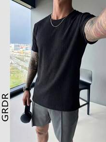 GRDR Men's Fashionable Crew Neck Short Sleeve T-Shirt | Exquisite Design | Summer Essential | Easy To Match | Showcase Your Style - Black - View 3