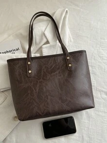 女士时尚多功能手提包，轻便简约，柔软面料大容量单肩包 - 咖啡 - 查看 4
