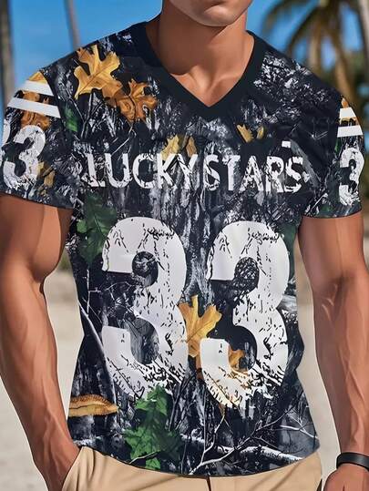 חולצת טי קצרה עם שרוולים קצרים, צווארון V, בעיצוב יומיומי, ניתן לכביסה במכונה, לבוש קז'ואל לגברים, לחופשה בחוץ, אופנתית ורב-תכליתית