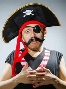 Bộ 2 món: Mũ cướp biển Halloween + Mặt nạ cướp biển - Mũ hóa trang thuyền trưởng in hình đầu lâu, phụ kiện cướp biển, mũ dự tiệc, mũ hóa trang, mũ thuyền trưởng hài hước, quà tặng Valentine. - Nhiều màu - Xem 3