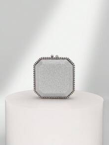 女士水钻手拿包，女士晚宴包，斜挎包，时尚风格，奢华风格，钻石风格，钻石花卉风格，闪亮风格，优雅风格，简约风格，适合派对、舞会、俱乐部、约会、生日、晚宴、约会之夜、宴会等场合。 - 銀色 - 查看 6