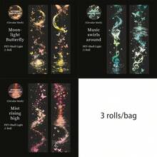 1 Rolle/Packung Klebeband, Schmetterling Schatten Nebel Serie, exquisite traumhafte Muschel Licht- und Schattenszene Kreation PET Klebeband, Scrapbooking Zubehör, Notizbuch Accessoires, Rahmen Dekoration, Laptop und Handyhülle, Tasse, alte Magazine, Stiftebox, Büro Dekorative Aufkleber, Rückkehr zur Schule Aufkleber, Schulmaterial - Verschiedenfarbig - View 21