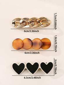 6件套亚克力心形金链琥珀圆形发夹套装，女士发饰 - 彩色 - 查看 4