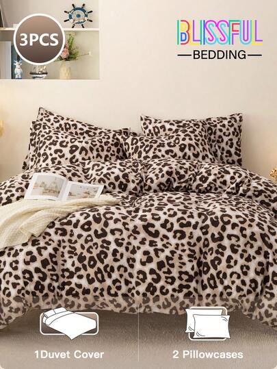 Blissful 3pcs Bedding Set, 3-Piece Duvet Cover Set (2 Pillowcases 1 Duvet Cover) Suitable For All Seasons, Sexy Leopard Print Duvet Cover, Full/Queen Size, Suitable For Bedroom, Dorm (Boys/Girls), Travel