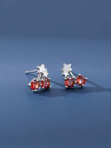 1对S925纯银甜美少女风红色樱桃星星耳钉 - 均碼 - 查看 4