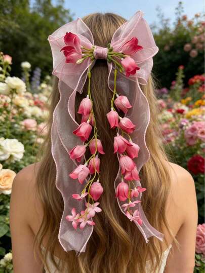 1 pieza Colgante de flor de lirio del valle con lazo de cinta para mujer, adecuado para uso diario y festivo