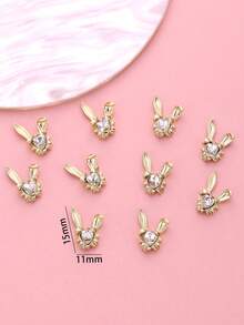 10pcs Gold Heart Rabbit Nail Art Decorations, Metal Nail Jewelry, Nail Stickers, DIY Nail Art Decor, Women/Girls Metal Nail Accessories, Nail Supplies, Nail Gems - Multicolor - View 3