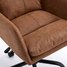 Brown Office Chair In PU Leatherette, With Black Legs And Adjustable Height. Suitable For The Office, Bedroom, Dressing Table, And Other Spaces. - Brown - View 7